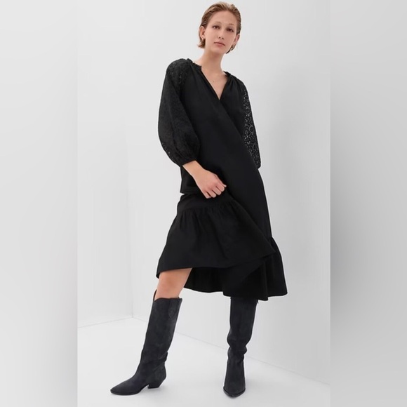 Gap Dress Midi lace sleeve 100% Cotton poplin body shift fit pullover style - Picture 4 of 9